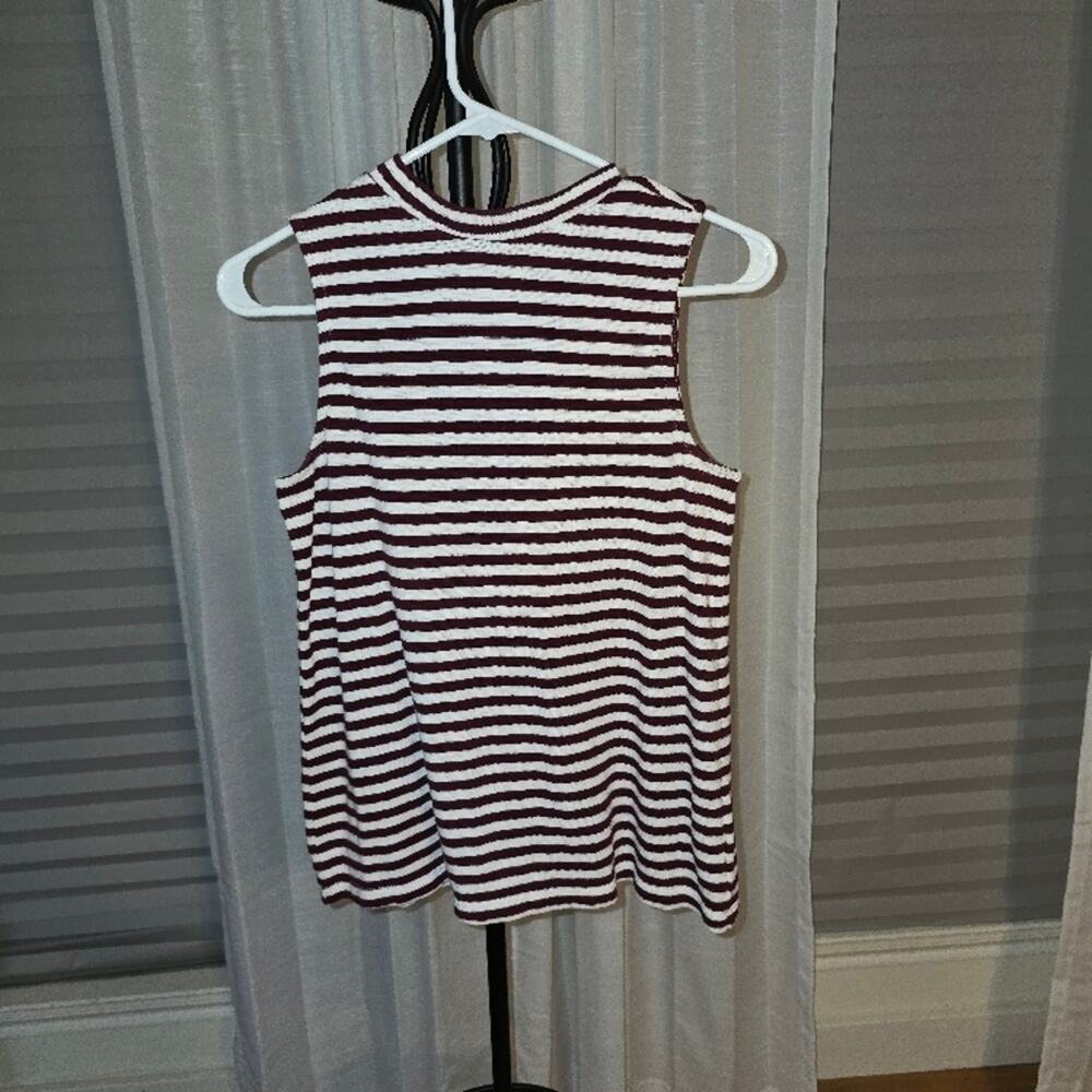 Gap Striped Sleeveless Top - Burgundy and White Small